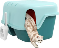 PawHut Cat Litter Box with Lid, Covered Kitty Litter Box Enclosure with Scoop, Openable & Lockable Cover, Easy to Clean, Green