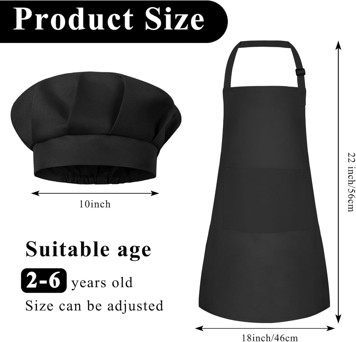 Kids Apron and Chef Hat Set Adjustable Child Art Aprons with 2 - B-black / Small - image 2