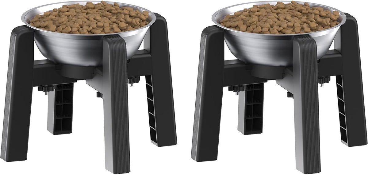 Dog Bowl Stand with Adjustable Height and Width [Stand Only] – Essentials for Dogs - 2 Pack Stand+Bowl / H: 6.3''; W: 6.1-10.4''