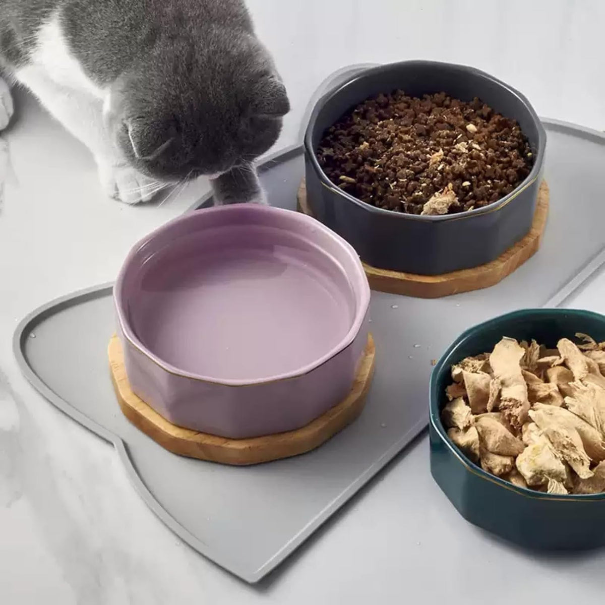 Cat Food Mat, Silicone Non Slip Dog Bowl Mat Waterproof Cat Feeding Mat Stop Food Spills and Water - Sage Green / 24"L x 14"W - image 3