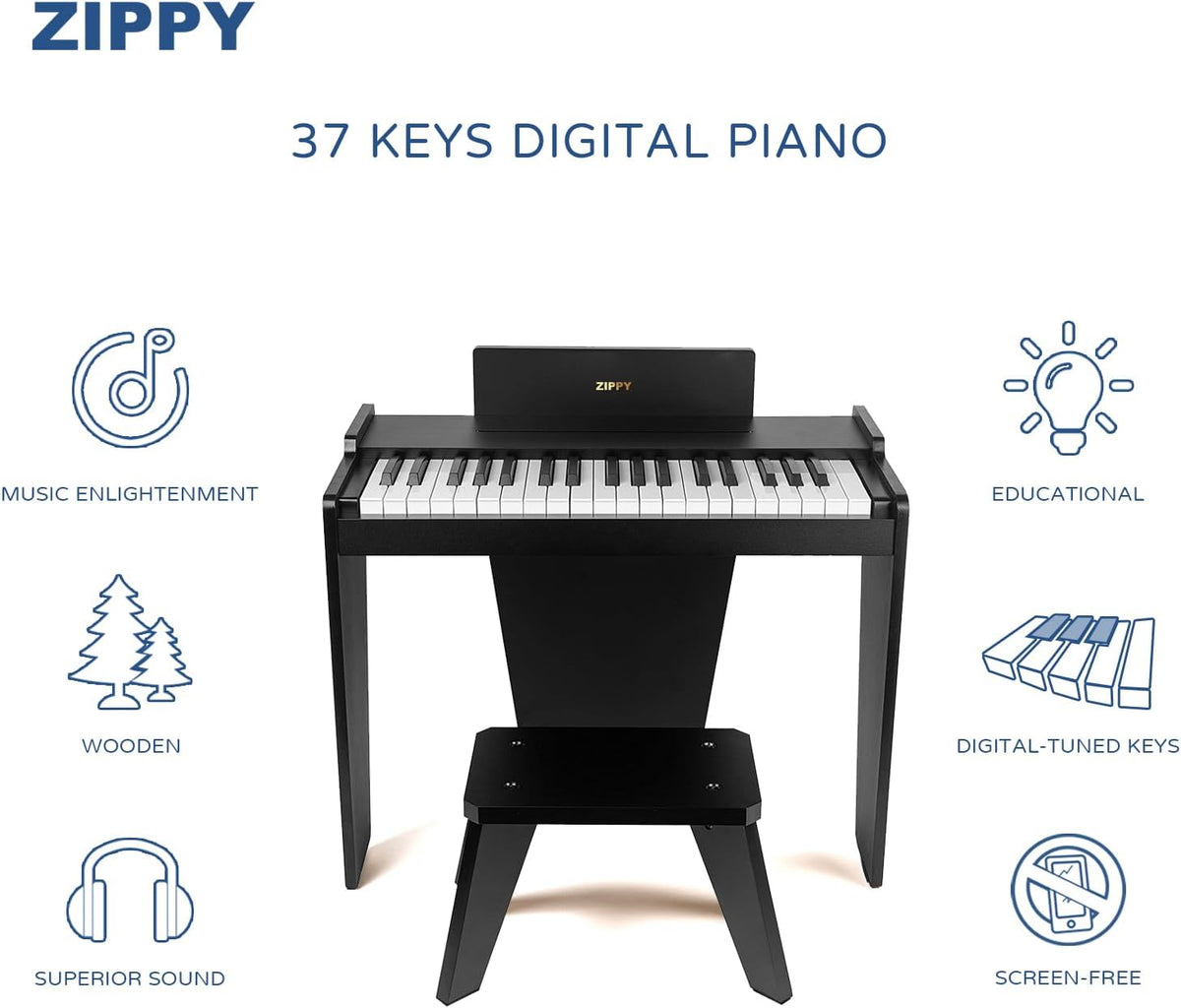 Kids Piano Keyboard, 37 Keys Digital Piano for Kids - Black Basic - image 2
