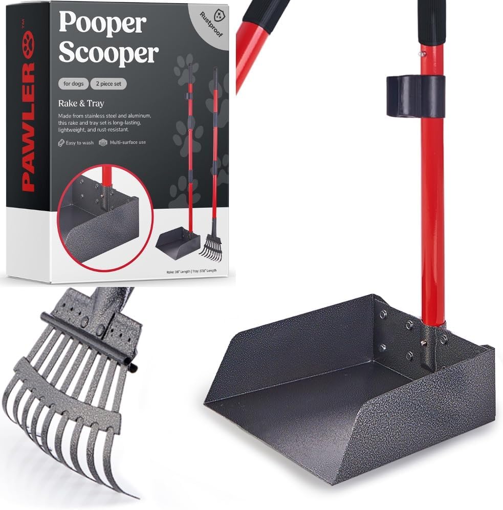 Pooper Scooper for Dogs, Heavy Duty Long Handle Rake - 2 Piece Set - Standard