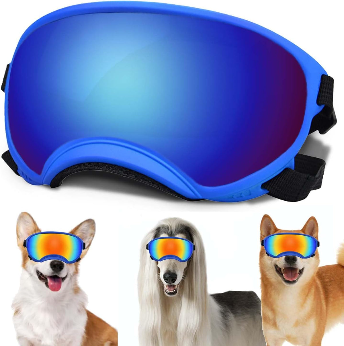 Medium Dog Sunglasses with Adjustable Strap UV Protection - Medium size-Blue frame blue lenses