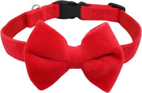 Dog Collar with Bowtie Soft Velvet Material with Quick Release Buckle - L / Red