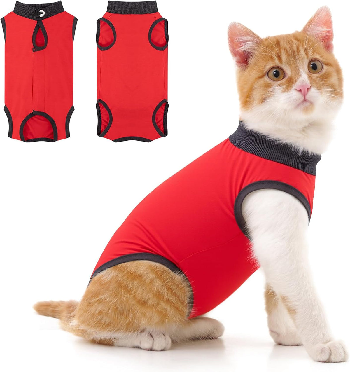 Cat Recovery Suit for Abdominal Wounds Cat Onesie After Surgery Female – Essentials for Cats - Red / Small