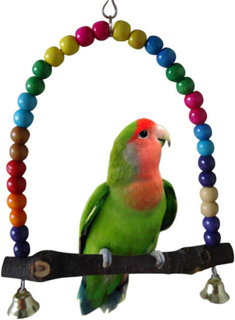 Bird Swing, Multi-Color 5.5 x 5.6 Inch Wooden Bird Swings Budgie Swing Toys Hammock for Parakeets