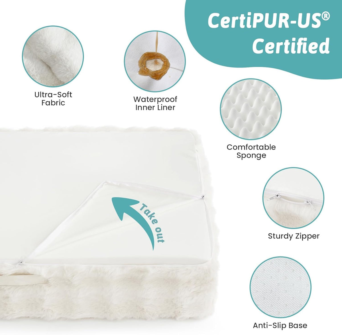 COZY KISS Orthopedic Large Dog Bed, Washable Pet Bed – Essentials for Dogs - L (36x27x6.5 inch) / Beige - image 3