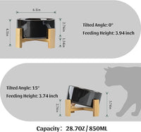 SPUNKYJUNKY 15° Slanted Ceramic Dog and Cat Bowl with Wooden Stand, Tilted Bulldog Food and Water Bowl No Slip Non-Spill for Cats Medium Dogs Big Face Pets 28.7 OZ (3.6 Cups, Starry Blue)