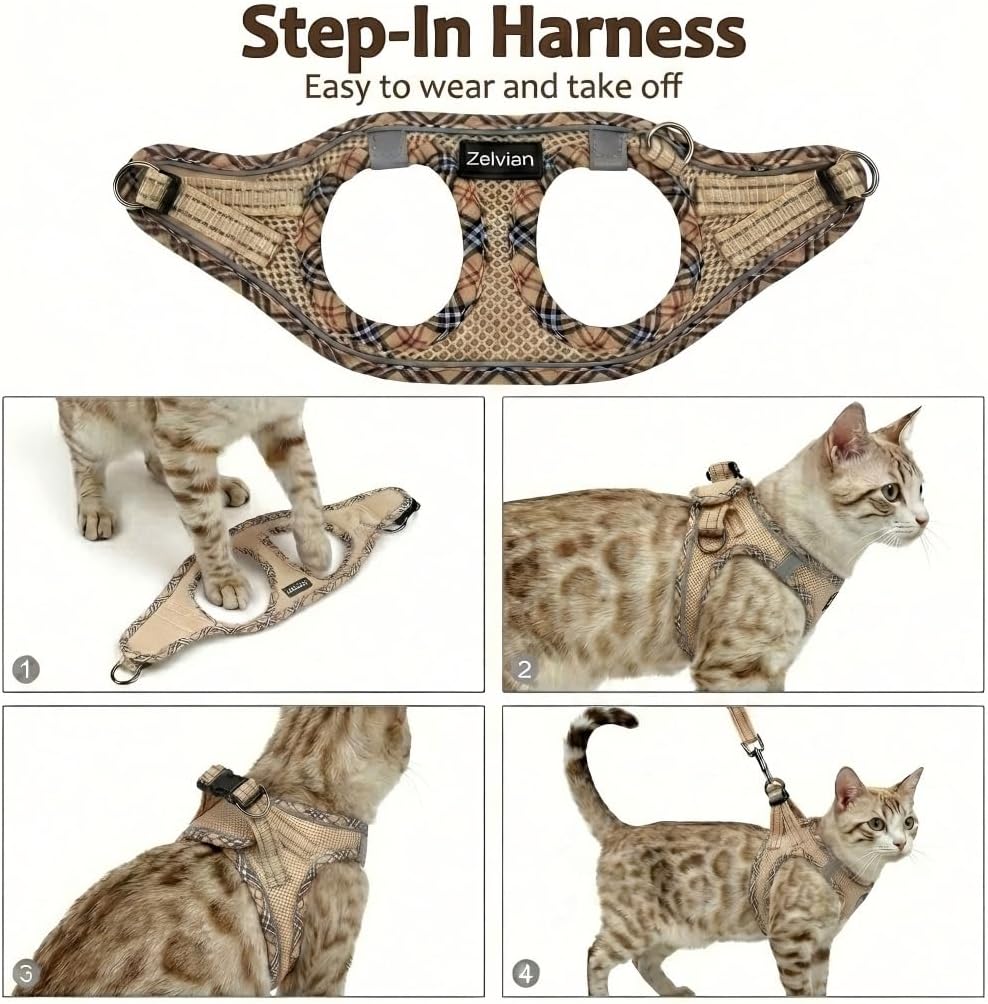Escape Proof Cat Harness and Leash, Adjustable Vest - Beige / S - image 3