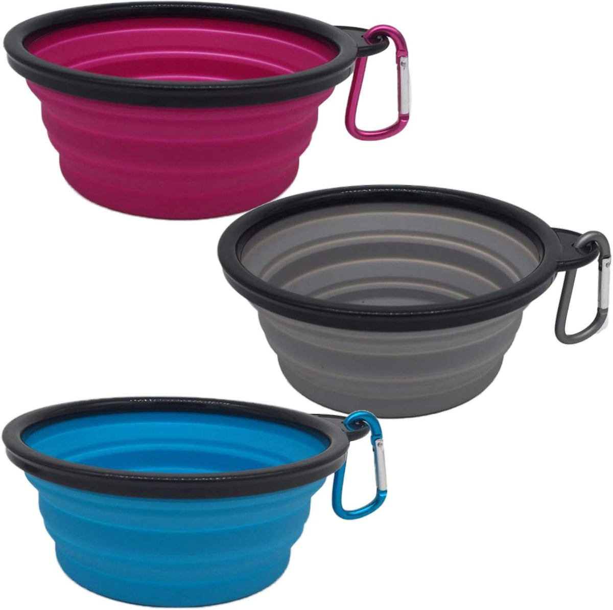 Collapsible Silicone Bowls 3 Pack with Color Matched Carabiner Clips - image 3