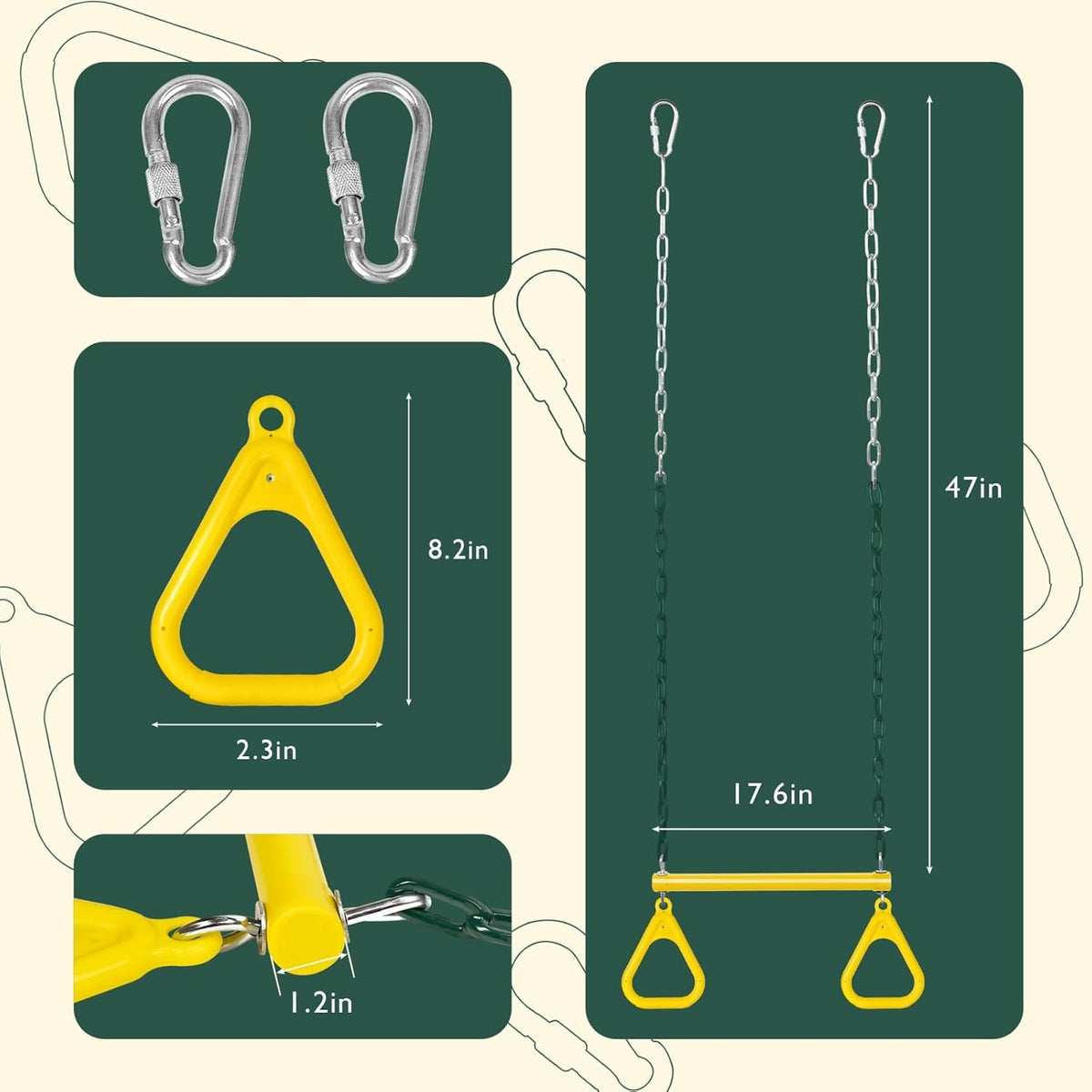 LadyRosian trapeze swing bar with plastic gym rings and two 47 inch hanging chains - view 10