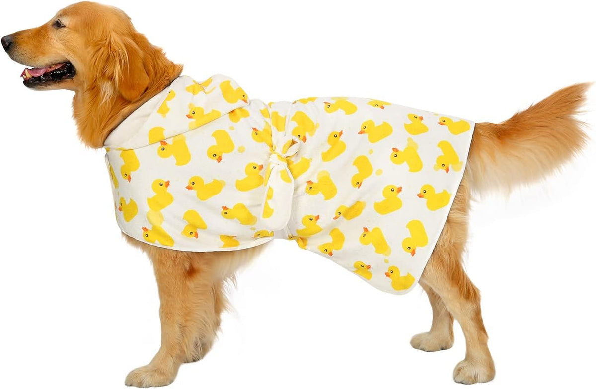 HDE Hooded Dog Bathrobe Quick Dry Towel Wrap for After Bath White - XX-Large / White Rubber Ducks - image 3