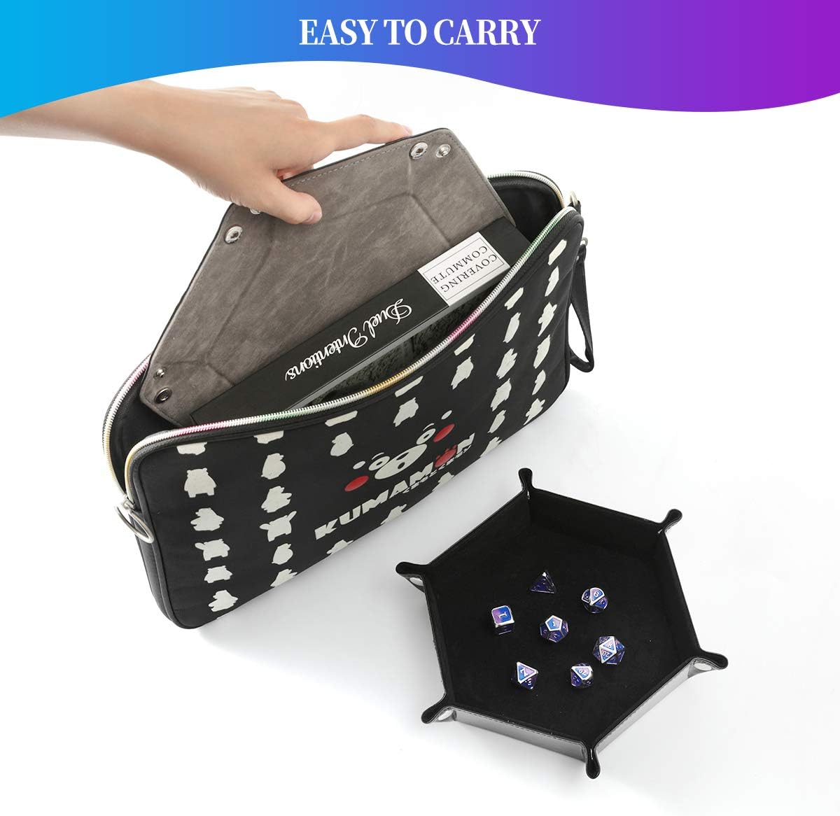 Grajar 2 Pcs Portable Folding Dice Rolling Tray Set for RPG DND Table - Black and Grey - image 4