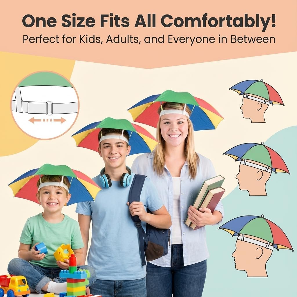 20-Inch Rainbow Umbrella Hats Adjustable Hands-Free Sun Hats – Fun for Kids & Family - image 4