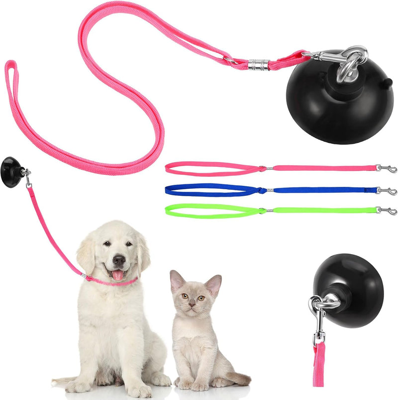 Frienda 4 Pcs Dog Bathing Tether with Suction Cup - Blue Pink Bright Green