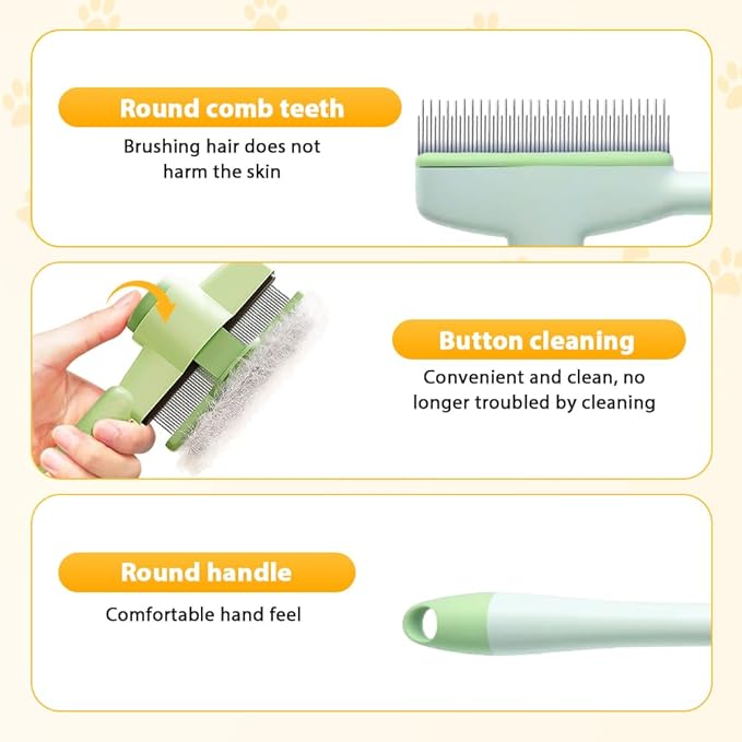 Pet Hair Removal Comb, 2025 New Flea Comb, Multifunctional Grooming Brush for Home Use, Portable Shedding Brush for Pet Owners (Yellow+Green)