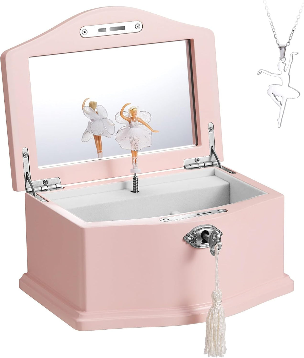 Ballerina Musical Jewelry Box with Mirror for girls，Kid's Jewelry - pink-medium - image 2