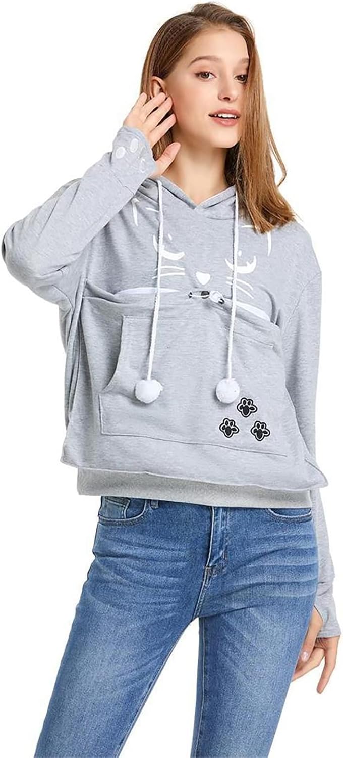 ALYC Unisex Hoodies Pet Holder Cat Dog Large Pouch Carriers Pullover - Light Grey / X-Large