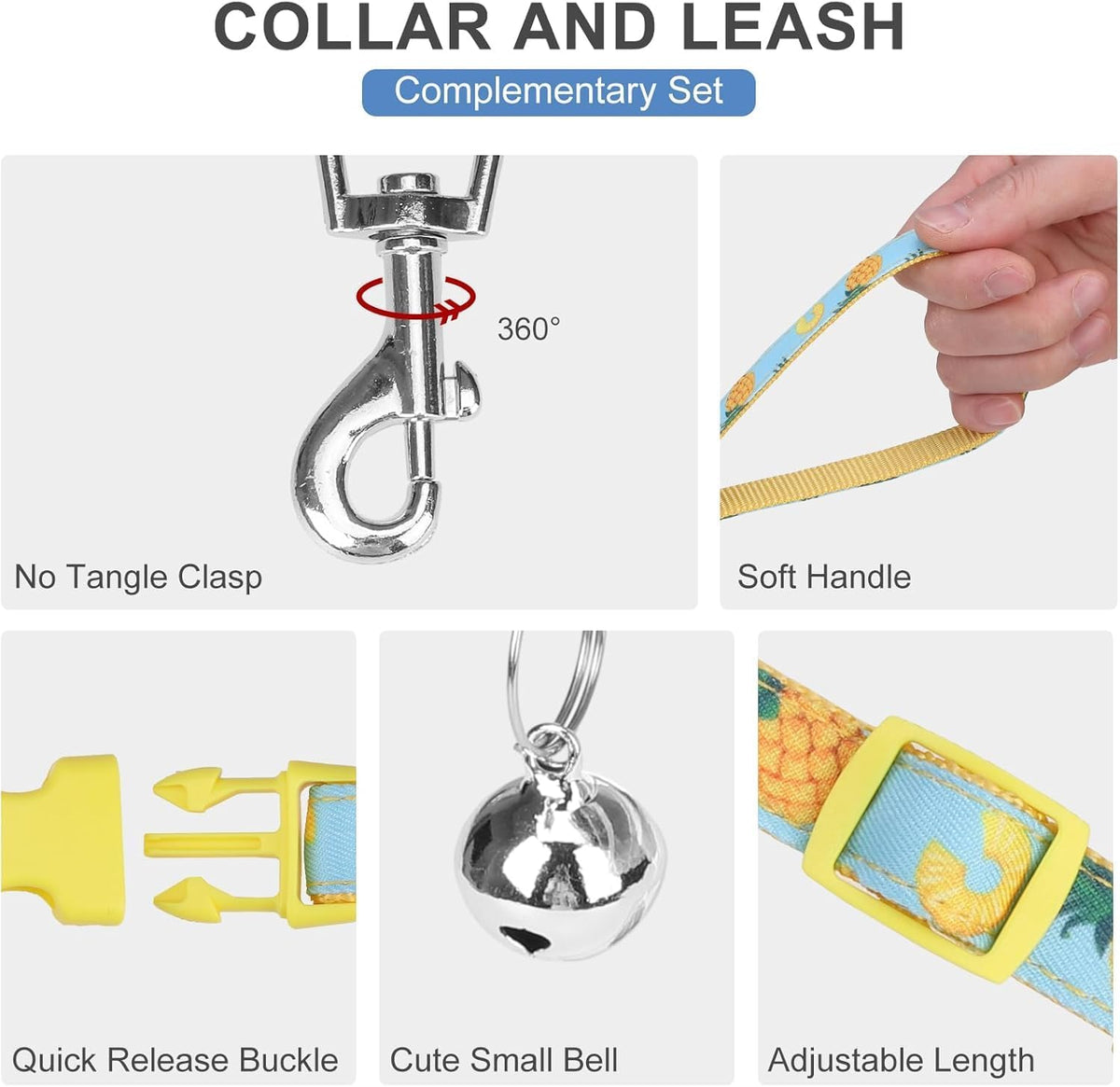 EXPAWLORER Plaid Small Dog Harness and Leash Set with AirTag Holder - Pineapple / Large - image 3