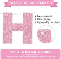 BEISHIDA Pre-Strung Glitter Pink Happy Birthday Banner Party Sign - Pink - image 2