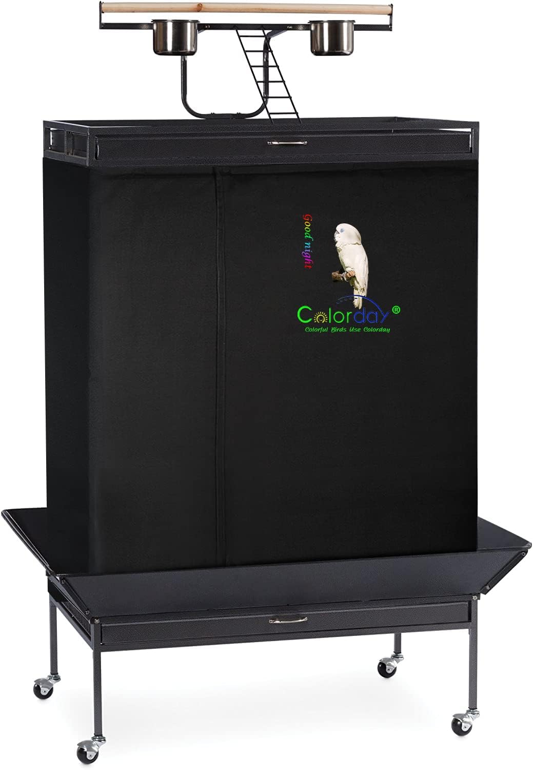 Colorday Good Night Bird Cage Cover for Large Bird Cage with Play Top - Extra Large / Black