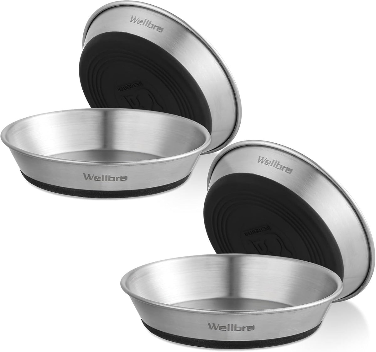 Cat Bowls, 304 Stainless Steel Non-Slip Wide Shallow - 4 Non-slip Bowls
