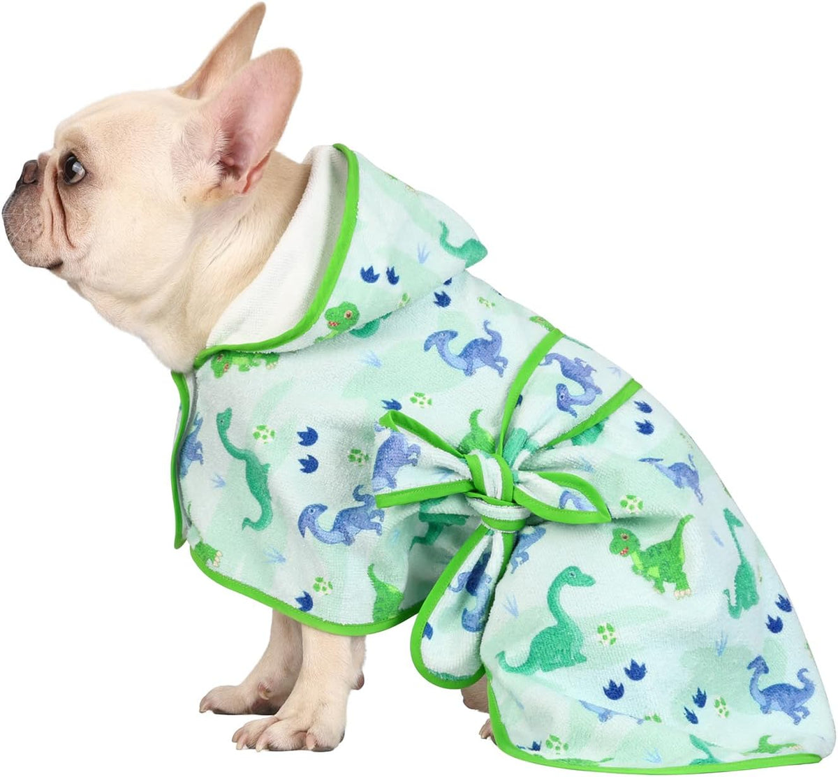 HDE Hooded Dog Bathrobe Quick Dry Towel Wrap for After Bath White - Small / Cute Dinosaurs