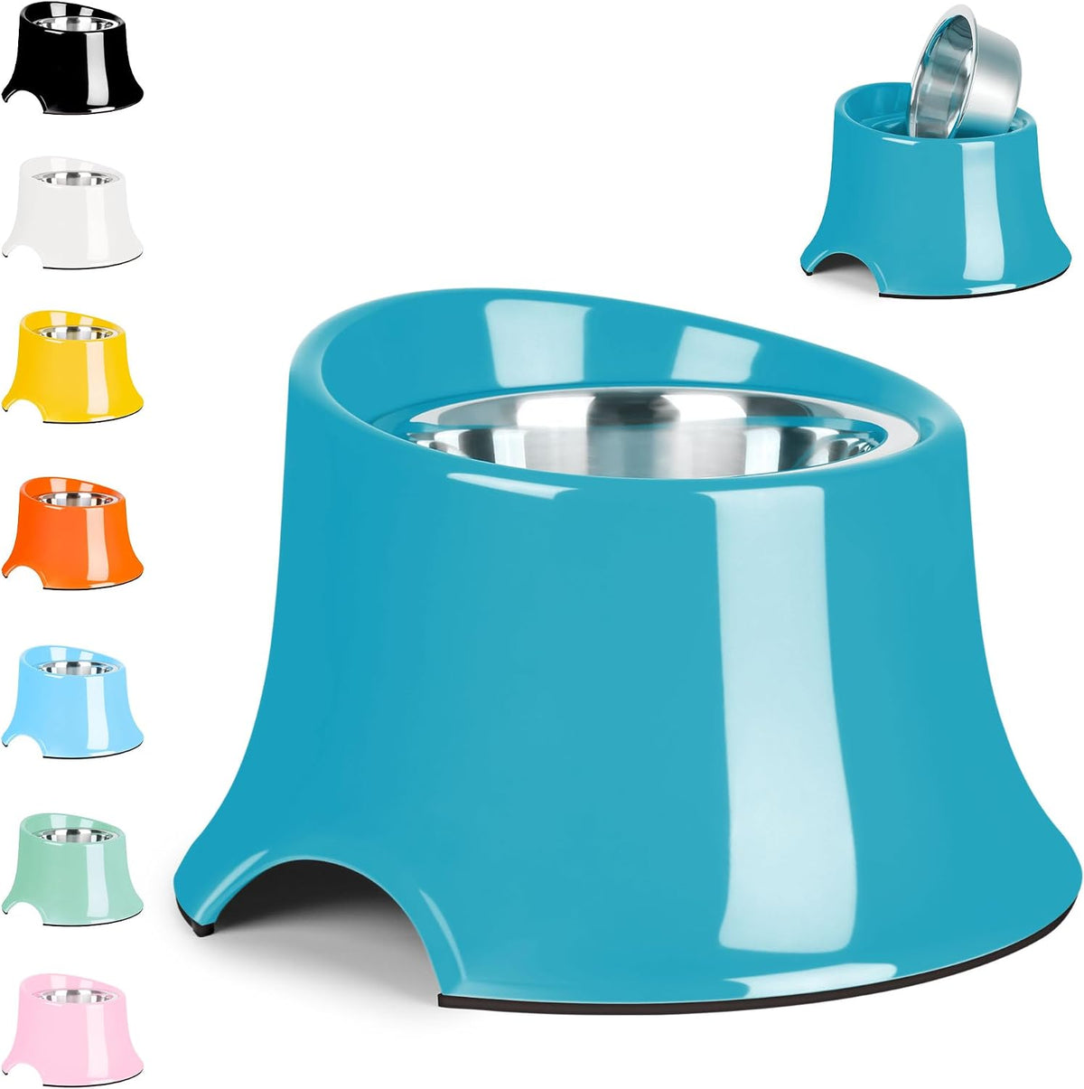 Tilted Elevated Dog Bowls Non-Slip & Non-Spill Pet Feeder - M/2 Cup / Grass Blue