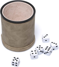 Felt Lined PU Leather Dice Cup Set with 6 Dot Dices – Fun for Kids & Family - Suede Brown - image 3