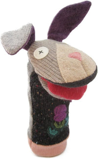 Cate and Levi reclaimed wool hand puppet, handmade dog in mixed colors, 12 inches - view 4