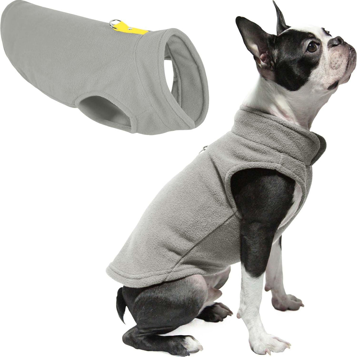 Gooby Fleece Vest Dog Sweater - Gray-Yellow / Large (Around 18-lb)