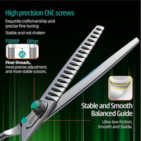 Professional Thinning Shears for Dogs 8 inch Dog Grooming Scissors for Pet Long Chunkers Shears Japanese 440C 70% Thinning Rate 24 Teeth Green Clover