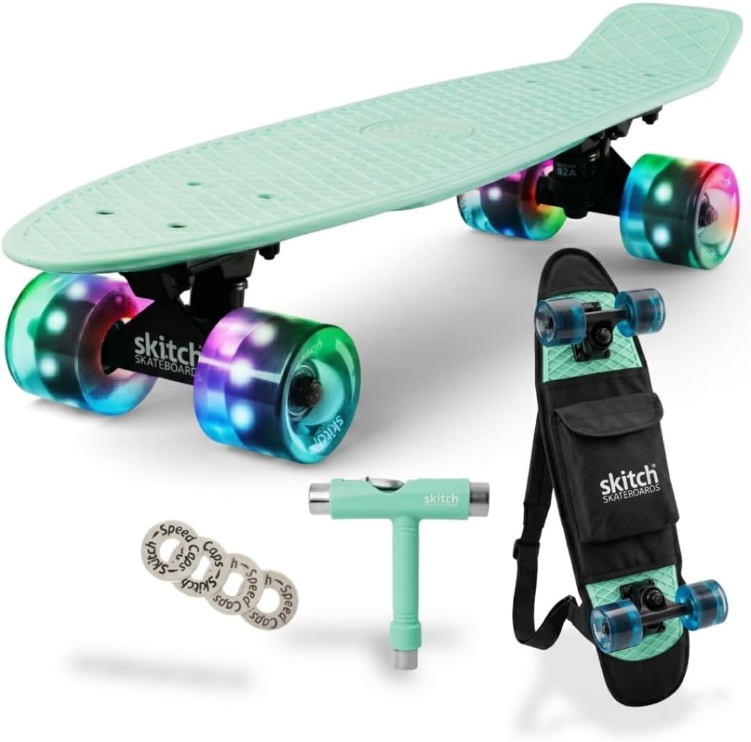 SKITCH Skateboards for Kids, Teens and Adults - [Mint Green] LED+