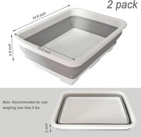 2 Pack Collapsible Small Cat Litter Box, Open Kitten Litter Potty Pan Low Entry Pet Kitty Toilet Foldable Waterproof Travel Toilet for Sick Frail Kitty 14.6 x 10.6 x 4.8 inches Grey