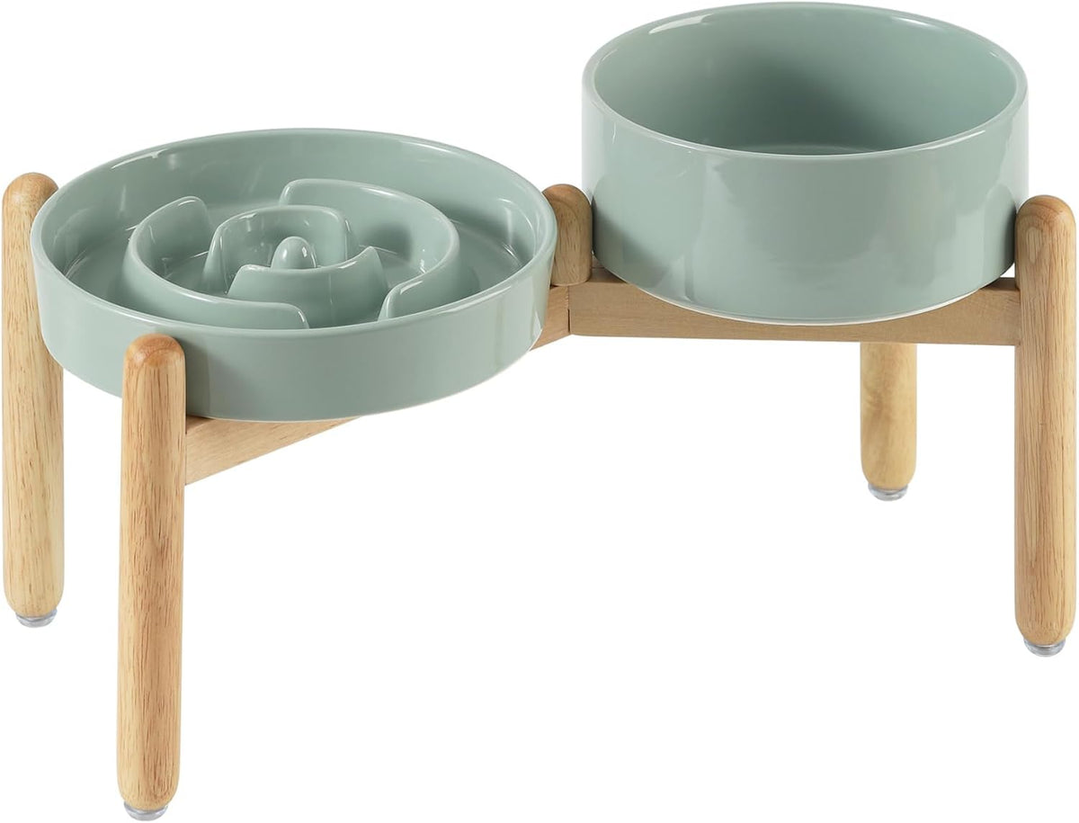 Ceramic Slow Feeder Dog Bowls - Light Green / 8.2inch-A+Bowl Set