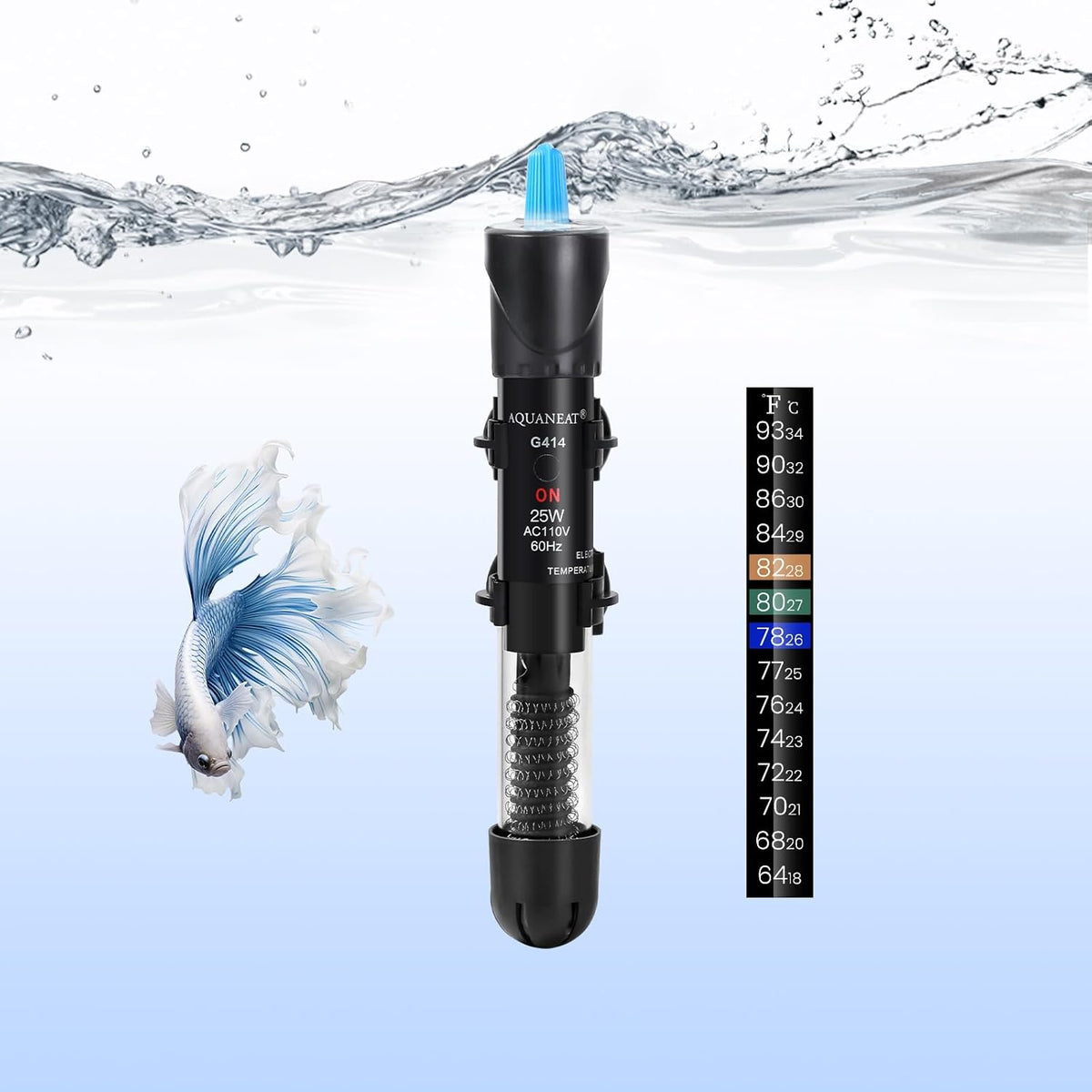 AQUANEAT Aquarium Heater, 50W Fish Tank Heater - 25W