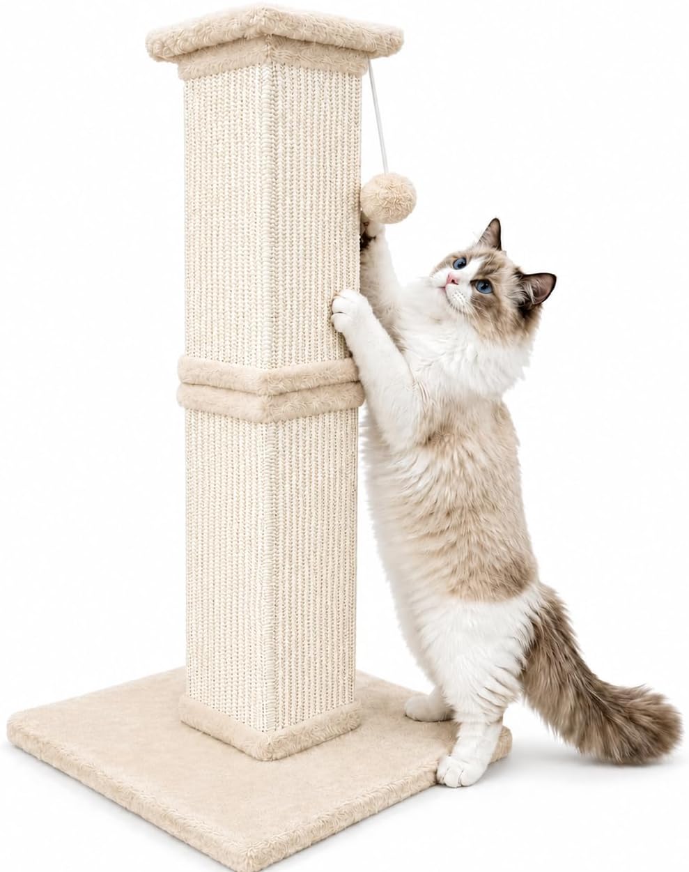 Cat Scratching Post for Indoor Cats - Cream Beige / Scratcher with Ball