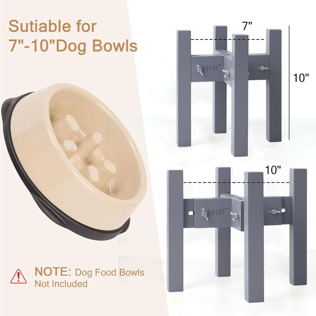 Adjustable Width Bamboo Elevated Dog Bowl Stand - Medium (10" High) / Black - image 9
