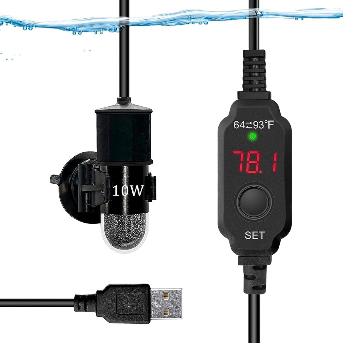 USB 10W Mini Submersible Aquarium Heater Adjustable Fish Tank Heater – Essentials for Fish - 10 Watts(USB)