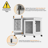 IchbinGo Large Dog Crate Furniture, 47" Wooden Dog Kennel with Sliding Barn Door, Flip-Top Lid & Wheels, Indoor Pet Crate Table with Detachable Divider for Small/Medium/Large Dogs (White)