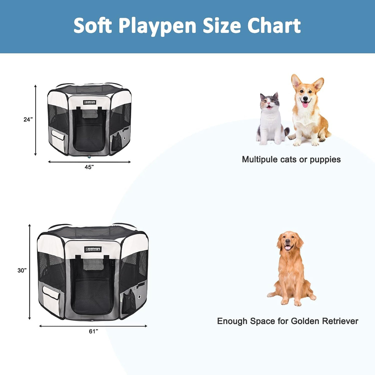 JESPET 61" Pet Dog Playpens - Light Grey / 45x45x24 Inch (Pack of 1) - image 2