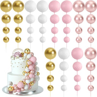 48 Pcs Balls Cake Topper Decorations Balloon Cupcake Toppers Foam - A12-rose Gold, Pink, White, Gold
