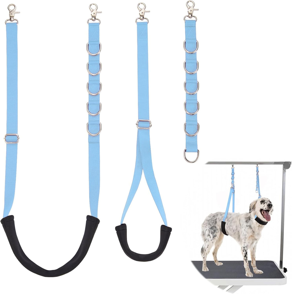 Dog Grooming Belly Strap - 3PCS Grooming Restraint Set Adjustable Belly Band Loops Strap - Sky Blue