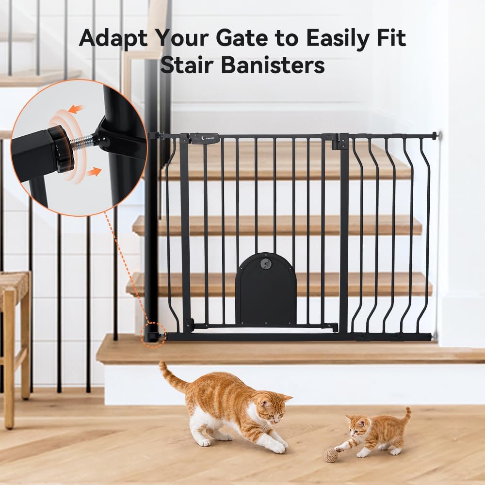 COMOMY 29.5-43.7" Pet Gate with Adjustable Cat Door for Stairs - Black / 43.7" Wide x 30" Tall - image 3