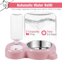 Cat food and water bowl set with 17 oz water dispenser and stainless-steel bowl - view 2