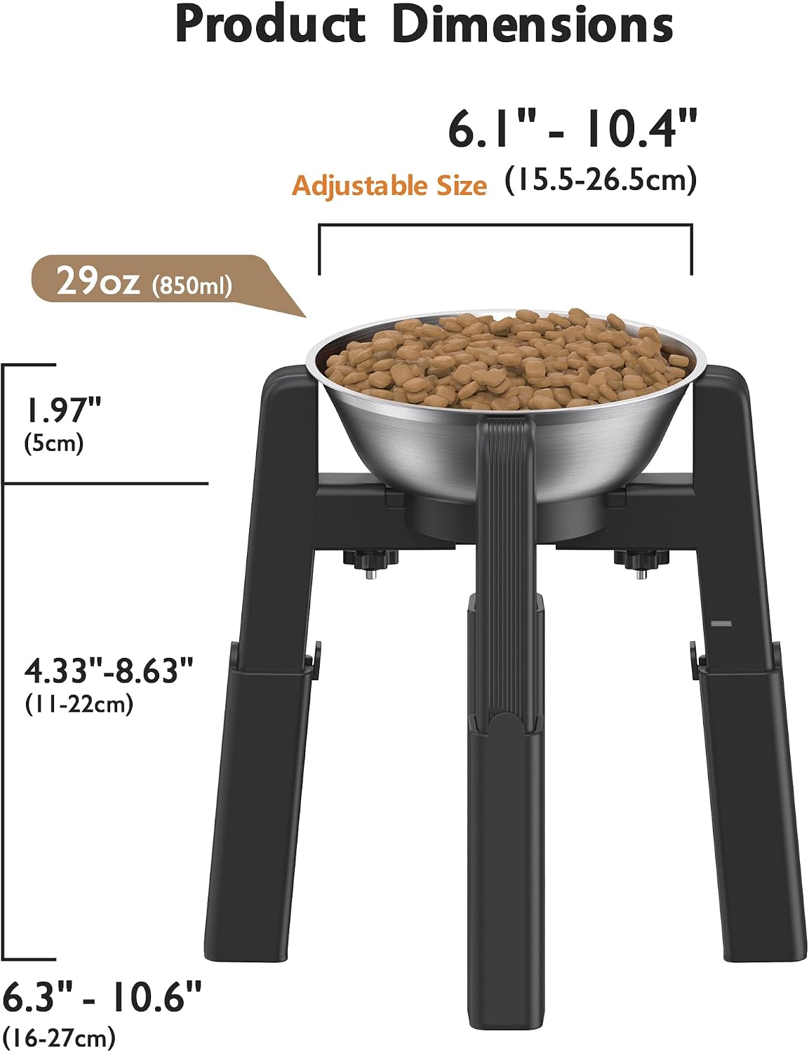 Dog Bowl Stand with Adjustable Height and Width [Stand Only] – Essentials for Dogs - 1 Pack Stand+Bowl / H: 6.3-10.6''; W: 6.1-10.4'' - image 2