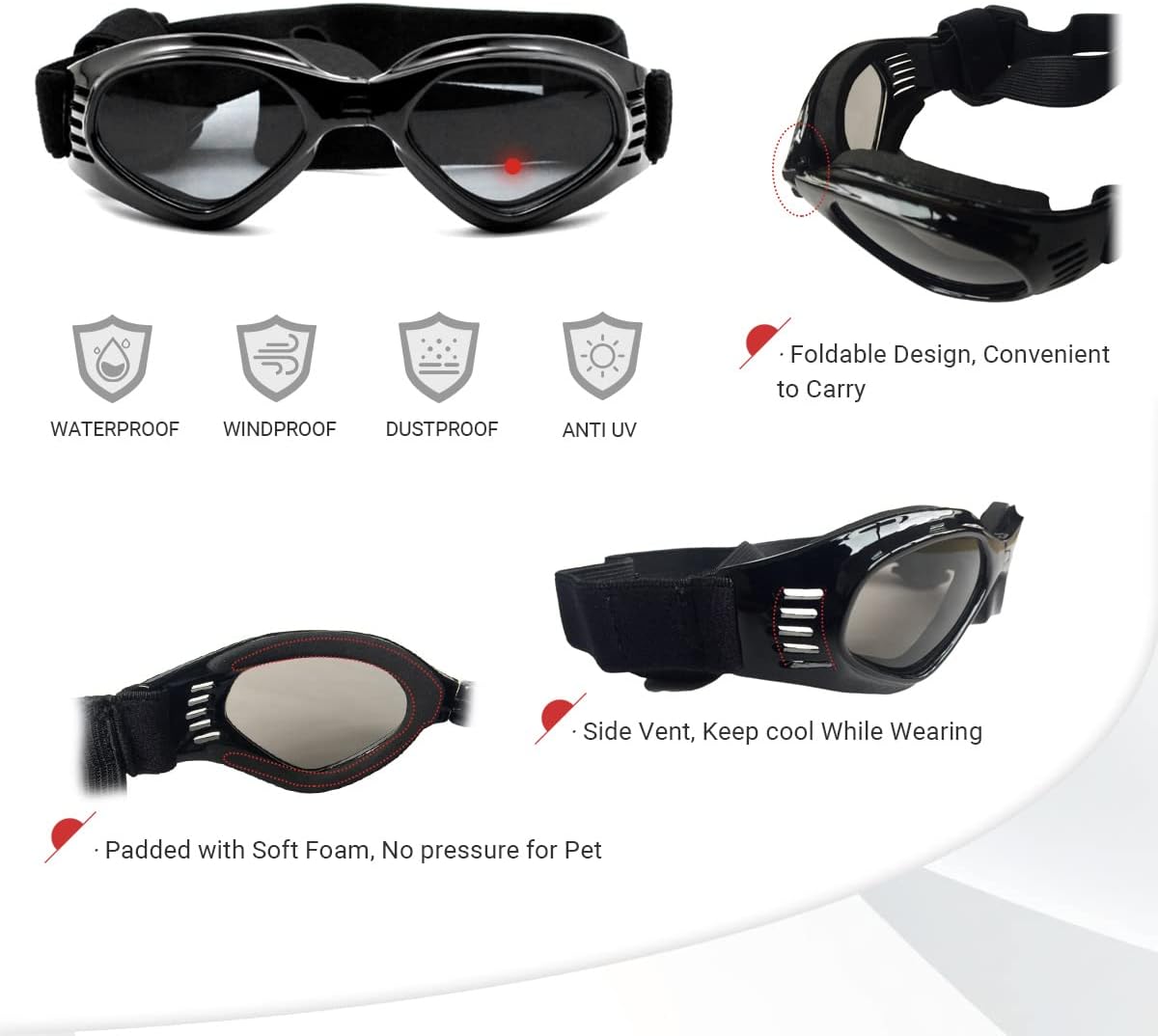 Clear Dog Goggles for Small Dogs - Fold Black / Medium - image 3