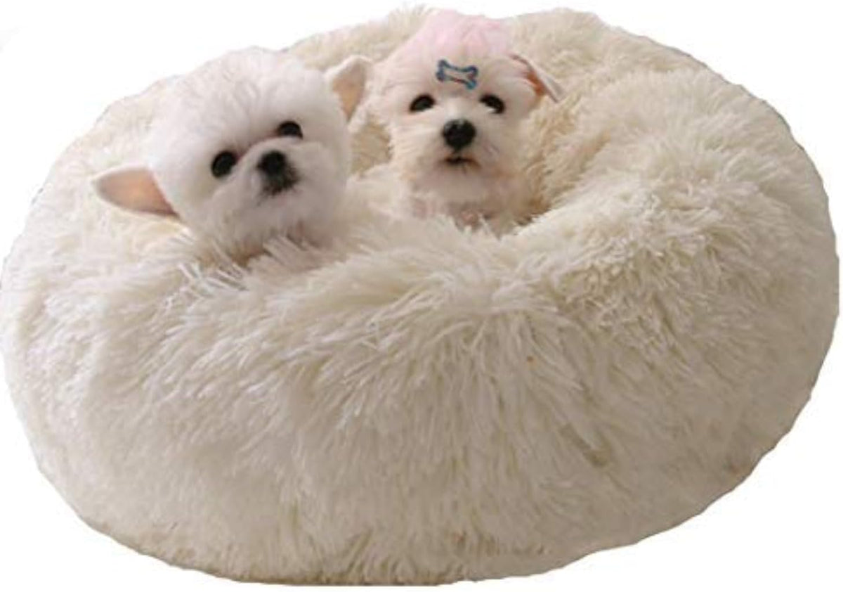 Cat Bed for Indoor Cats, Mini Plush Self Warming Kitten Bed - Medium 24'' / White