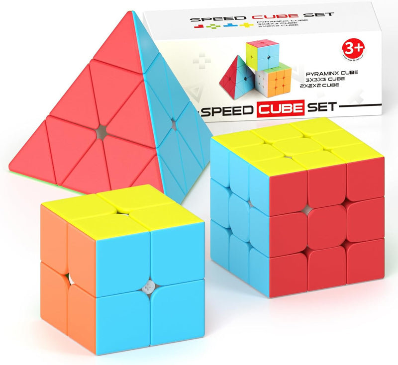 Vdealen Speed Cube Set, 2x2x2 3x3x3 Pyramid Magic Cube Set - Stickerless Colorful