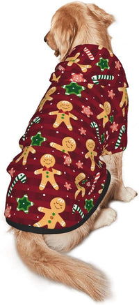 Christmas with Gingerbread Men, Candies Hoodie,Christmas Cosplay Dog Clothes with Pocket and Hat Winter Clothes Sweaters Large